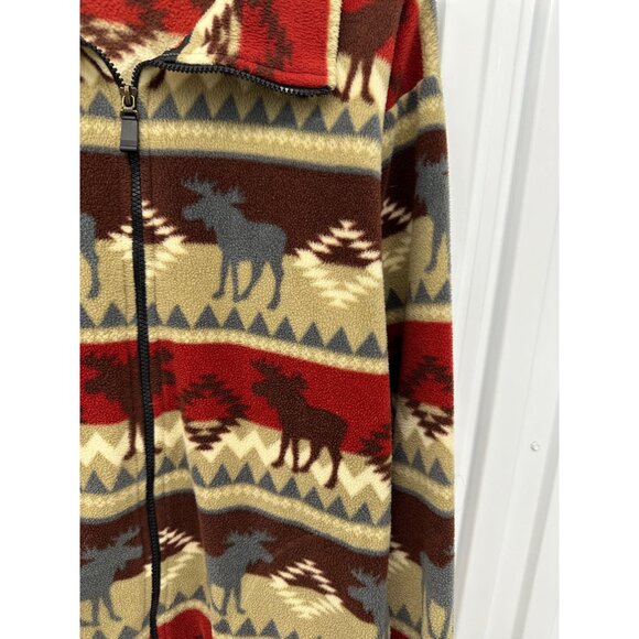 Vintage Moose Fleece Jacket 90s Zip Up | Retro Aztec Cabin Coat | Size Medium - Picture 3 of 4